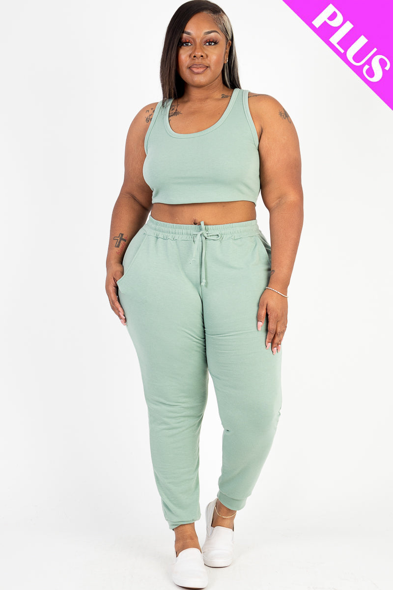 French Terry Cropped Tank Top & Joggers Set