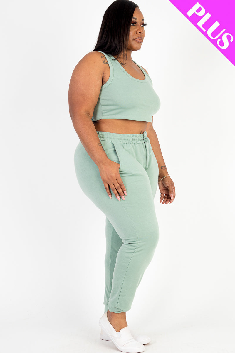French Terry Cropped Tank Top & Joggers Set