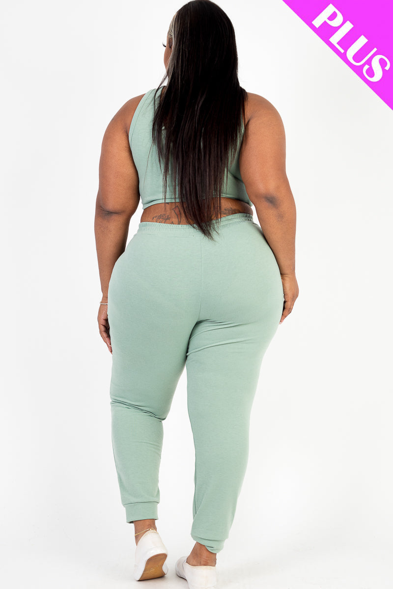 French Terry Cropped Tank Top & Joggers Set