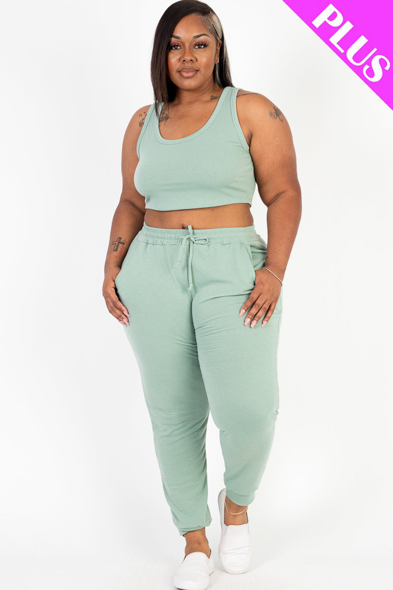 French Terry Cropped Tank Top & Joggers Set