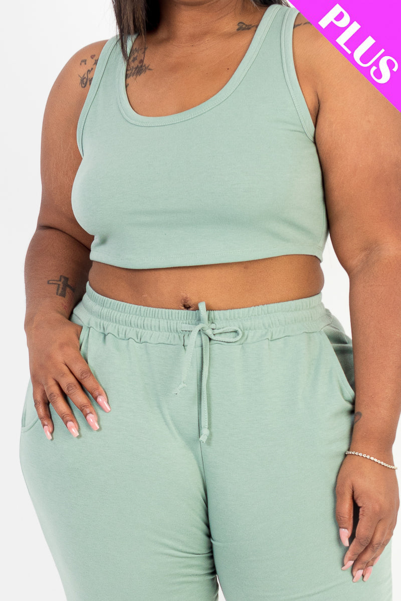 French Terry Cropped Tank Top & Joggers Set