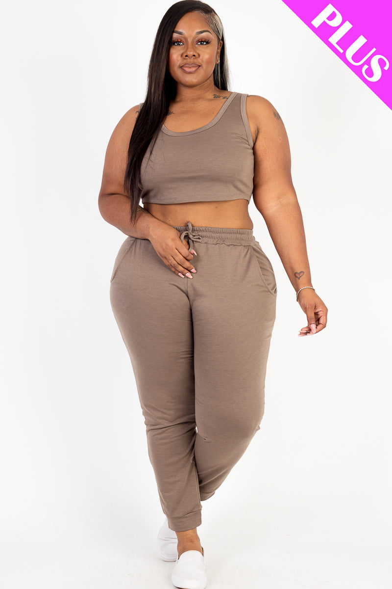 French Terry Cropped Tank Top & Joggers Set