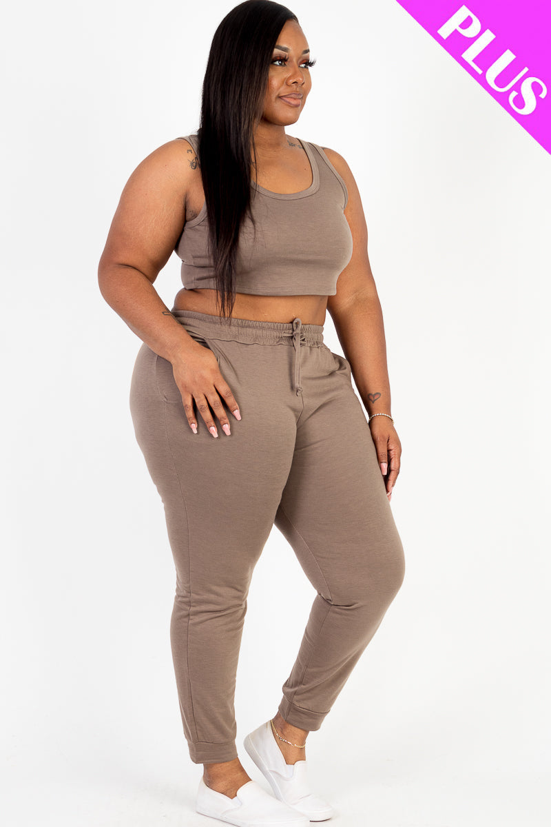French Terry Cropped Tank Top & Joggers Set