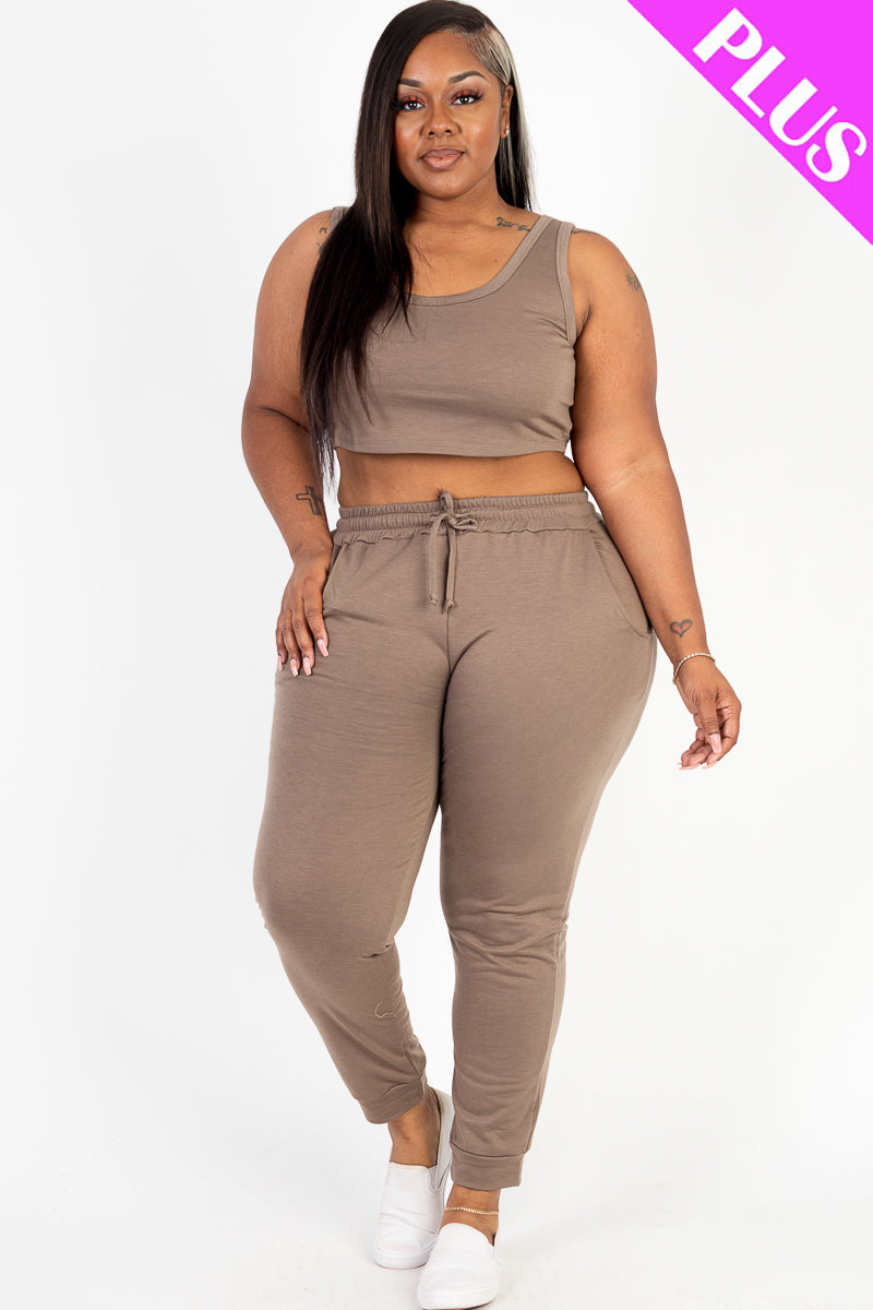 French Terry Cropped Tank Top & Joggers Set