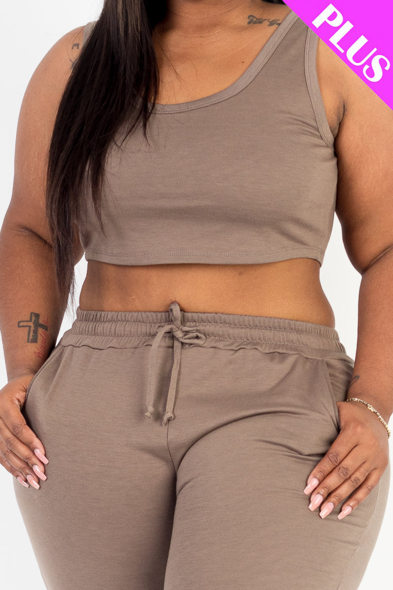 French Terry Cropped Tank Top & Joggers Set
