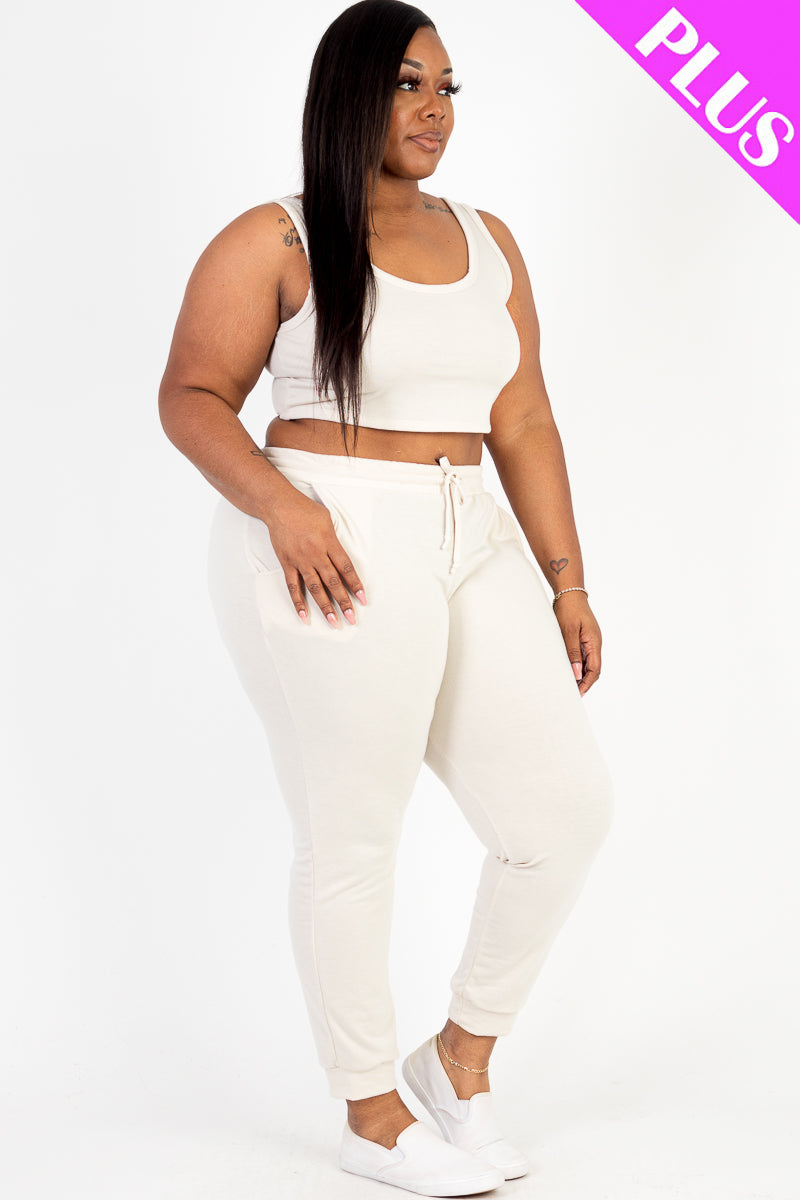 French Terry Cropped Tank Top & Joggers Set