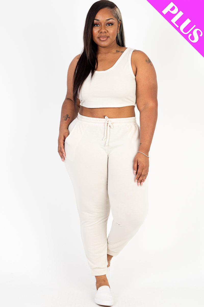 French Terry Cropped Tank Top & Joggers Set