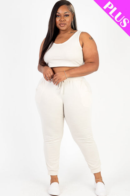 French Terry Cropped Tank Top & Joggers Set