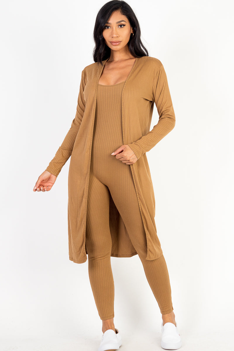 Ribbed Cardigan & Jumpsuit Set
