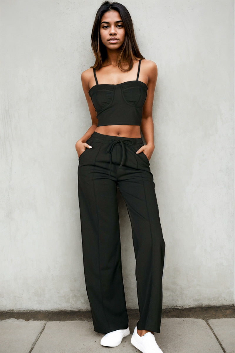 Bustier Crop Cami Top & Slant Pocket Straight Pants set