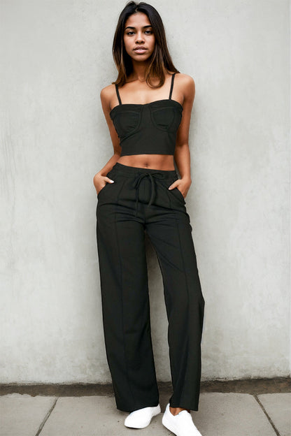 Bustier Crop Cami Top & Slant Pocket Straight Pants set