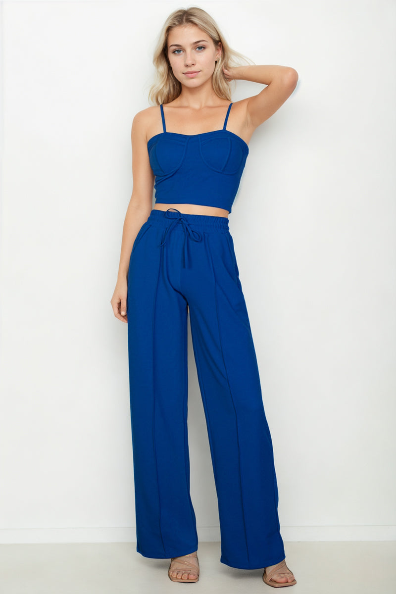 Bustier Crop Cami Top & Slant Pocket Straight Pants set