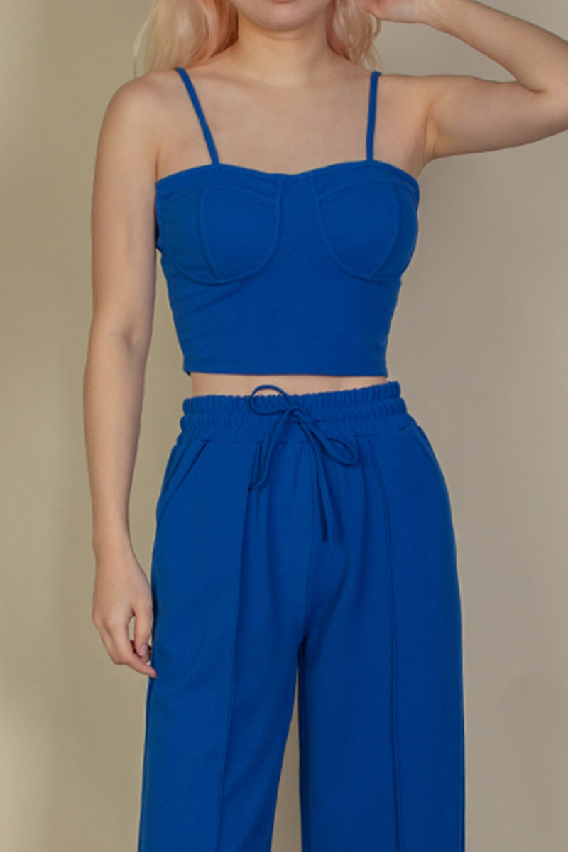 Bustier Crop Cami Top & Slant Pocket Straight Pants set