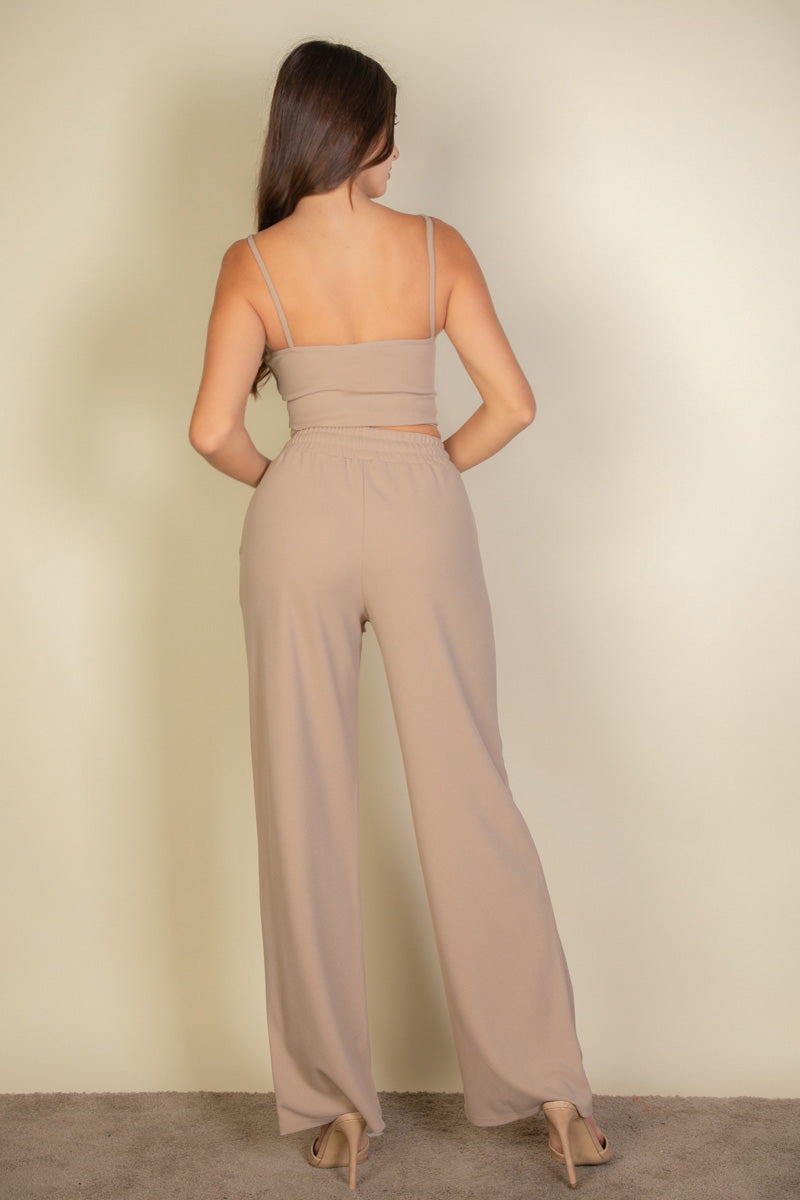 Bustier Crop Cami Top & Slant Pocket Straight Pants set