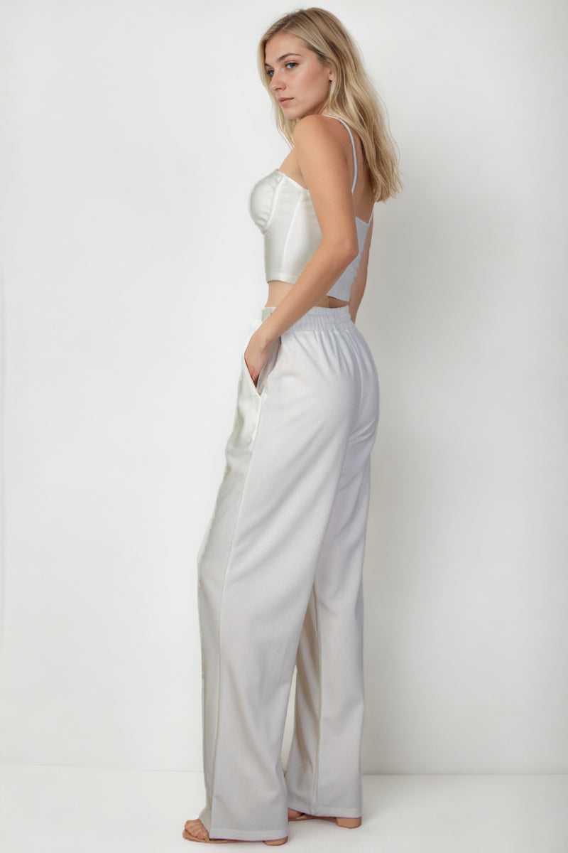 Bustier Crop Cami Top & Slant Pocket Straight Pants set
