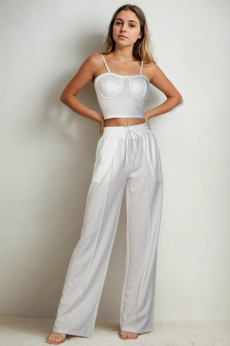 Bustier Crop Cami Top & Slant Pocket Straight Pants set