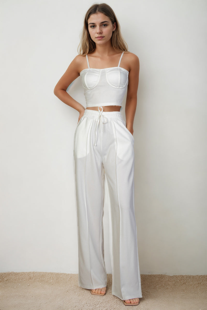 Bustier Crop Cami Top & Slant Pocket Straight Pants set