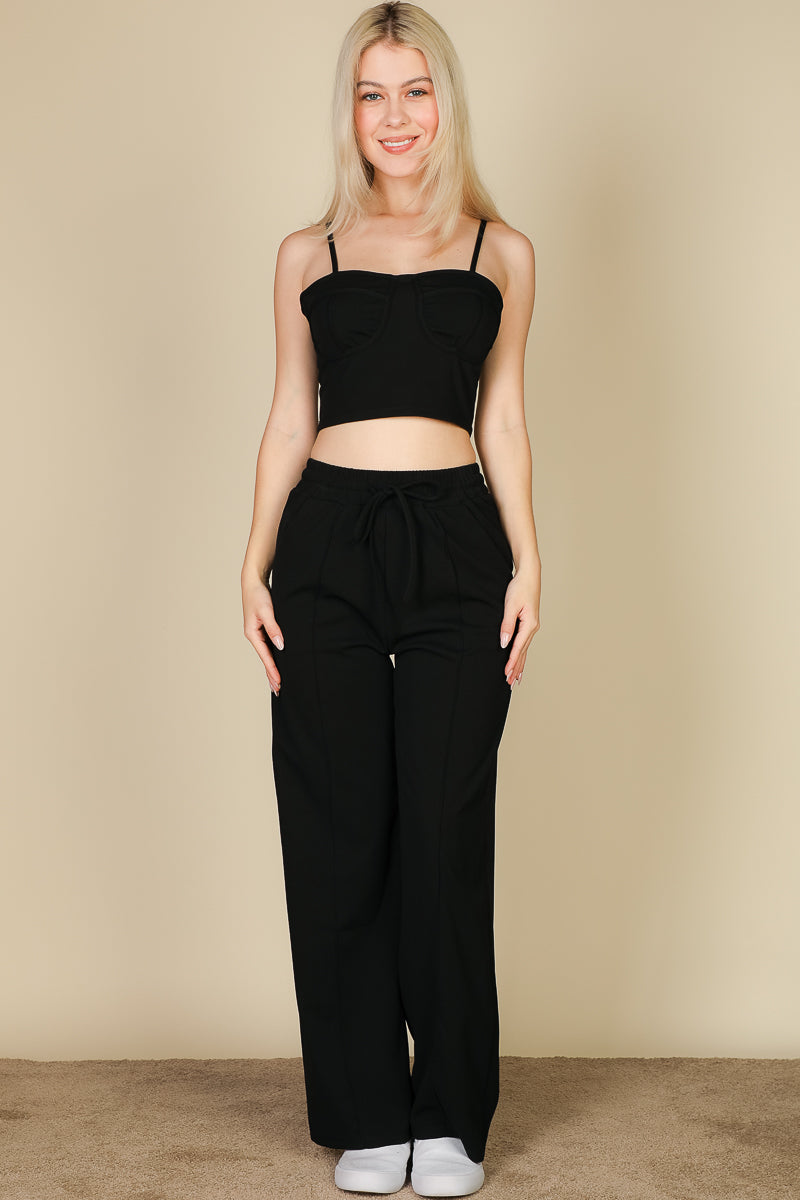 Bustier Crop Cami Top & Slant Pocket Straight Pants set