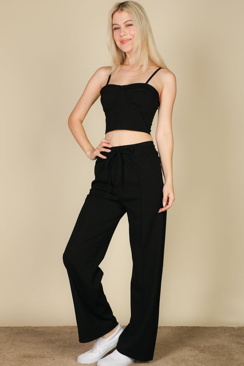 Bustier Crop Cami Top & Slant Pocket Straight Pants set