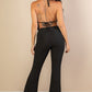 Split Front Backless Halter Top & Flare Pants Set