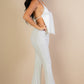 Split Front Backless Halter Top & Flare Pants Set