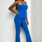 Ribbed Side Slit Bandeau Top & Flare Pants Set