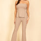 Ribbed Side Slit Bandeau Top & Flare Pants Set