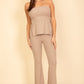 Ribbed Side Slit Bandeau Top & Flare Pants Set
