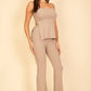 Ribbed Side Slit Bandeau Top & Flare Pants Set
