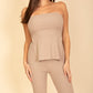 Ribbed Side Slit Bandeau Top & Flare Pants Set