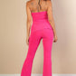 Ribbed Side Slit Bandeau Top & Flare Pants Set