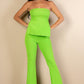 Ribbed Side Slit Bandeau Top & Flare Pants Set