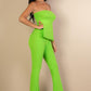 Ribbed Side Slit Bandeau Top & Flare Pants Set