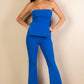 Ribbed Side Slit Bandeau Top & Flare Pants Set