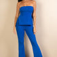 Ribbed Side Slit Bandeau Top & Flare Pants Set