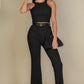 Ribbed Cropped Top and Bootcut Pants Sets