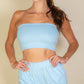 Simple Solid Color Tube Top And Shorts Two Piece Set