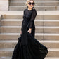 Black Sequin Lace Ruffle Dress