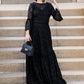 Black Sequin Lace Ruffle Dress