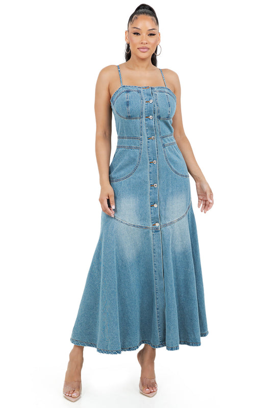 “Graceful” Denim Long Maxi Dress