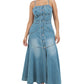 “Graceful” Denim Long Maxi Dress