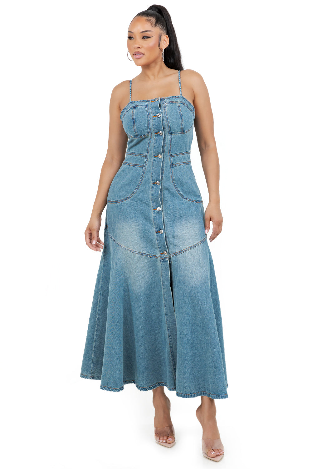 “Graceful” Denim Long Maxi Dress