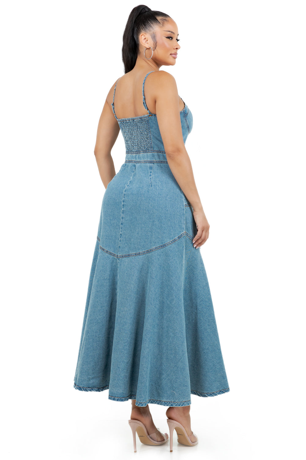 “Graceful” Denim Long Maxi Dress