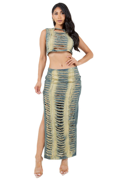WOMEN FASHION DENIM TWO PIECE PANTS SET