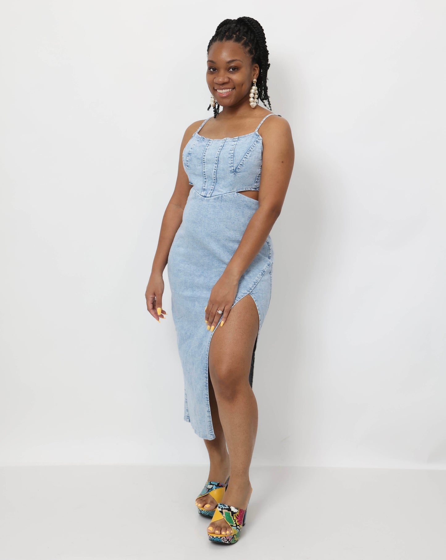 Cutout Slit Spaghetti Strap Denim Dress