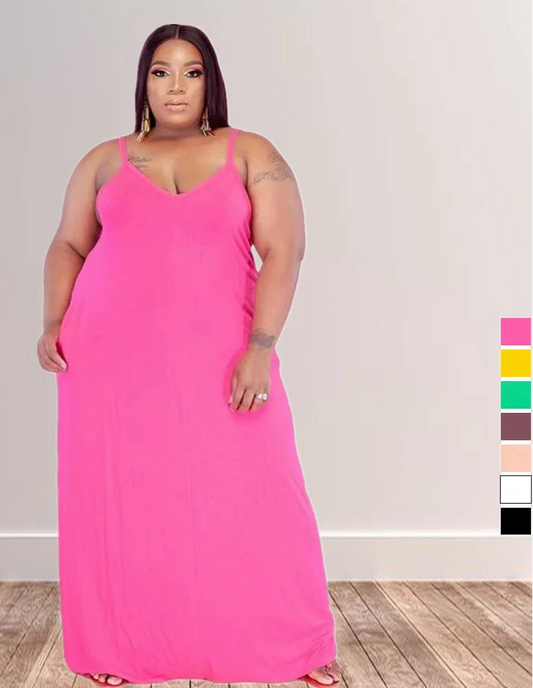 V Collar Loose Maxi Dress