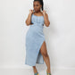 Cutout Slit Spaghetti Strap Denim Dress