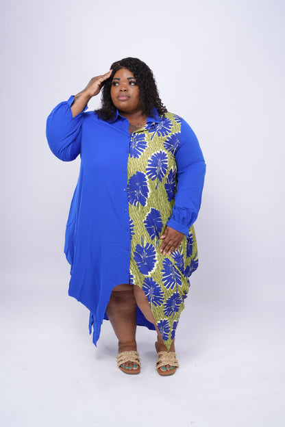 Print Drapy Shirt Maxi Dress