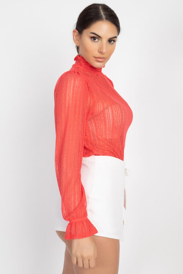 “Lucious” Vibrant Coral Lace Top