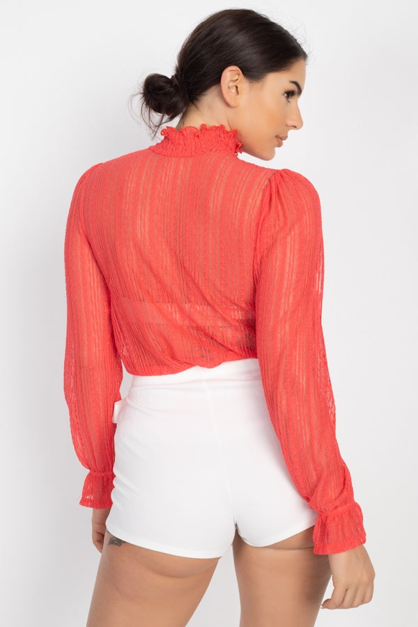 “Lucious” Vibrant Coral Lace Top
